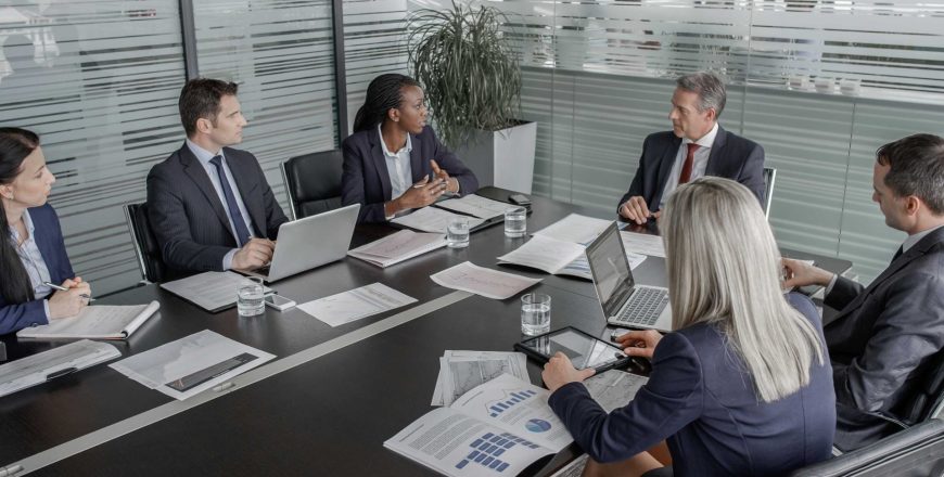 A group of telefocal professionals conducting a meeting