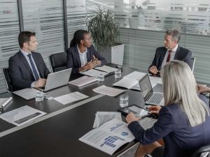 A group of telefocal professionals conducting a meeting